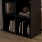 Black Short Cube Wood Bookshelf with Drawers Cabinet