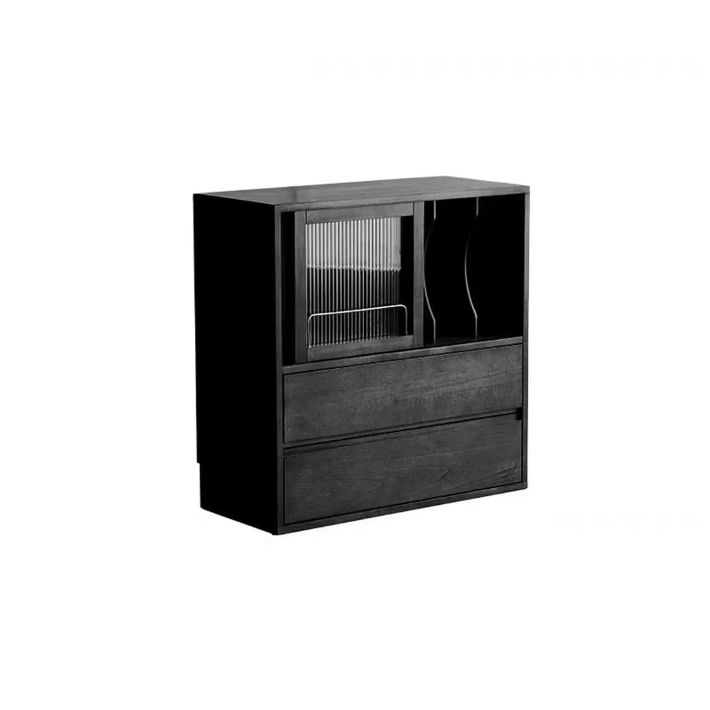 Black Short Cube Wood Bookshelf with Drawers Cabinet