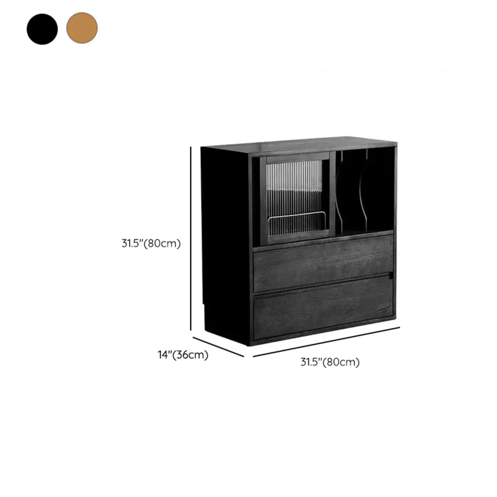 Black Short Cube Wood Bookshelf with Drawers Cabinet