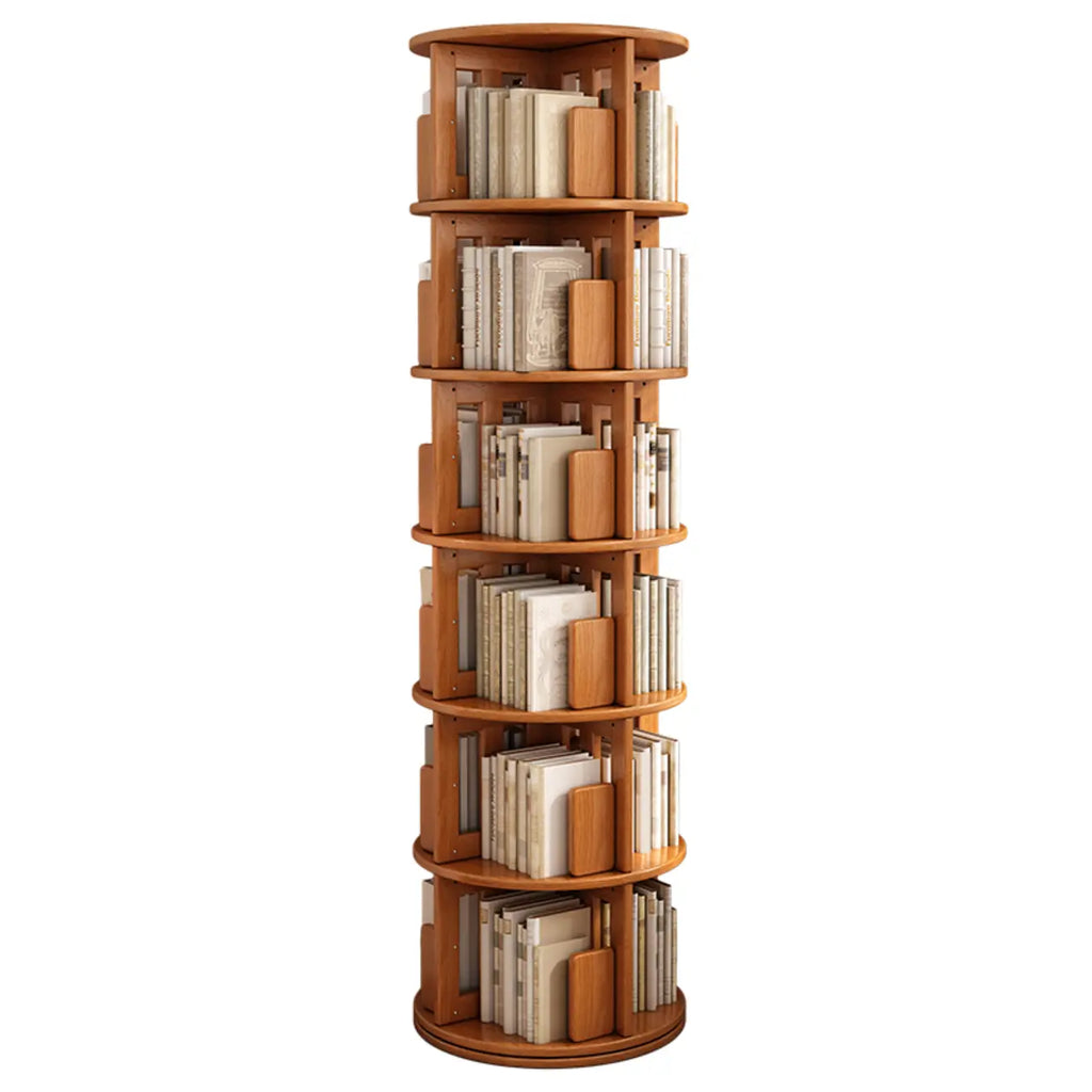 Medium Rotatable Nut-brown Wooden Vertical Bookcase