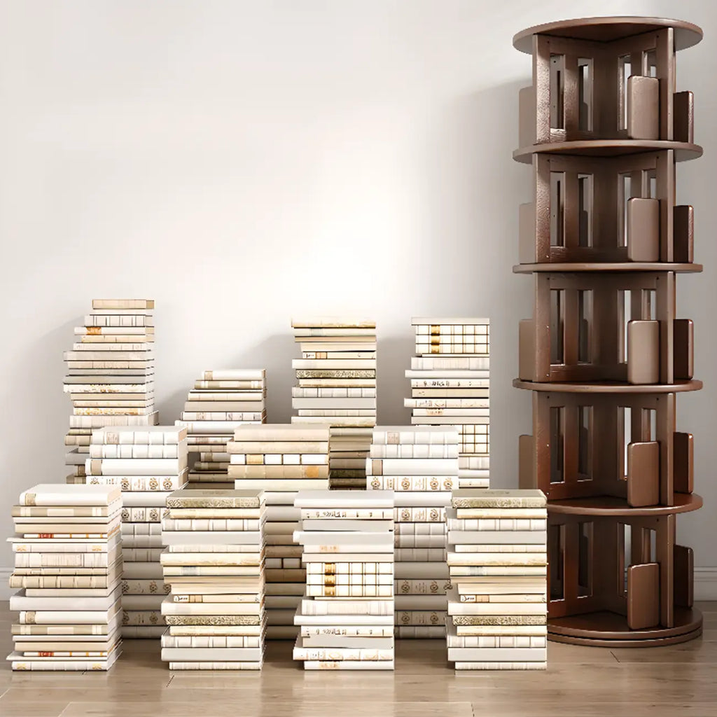 Medium Rotatable Nut-brown Wooden Vertical Bookcase