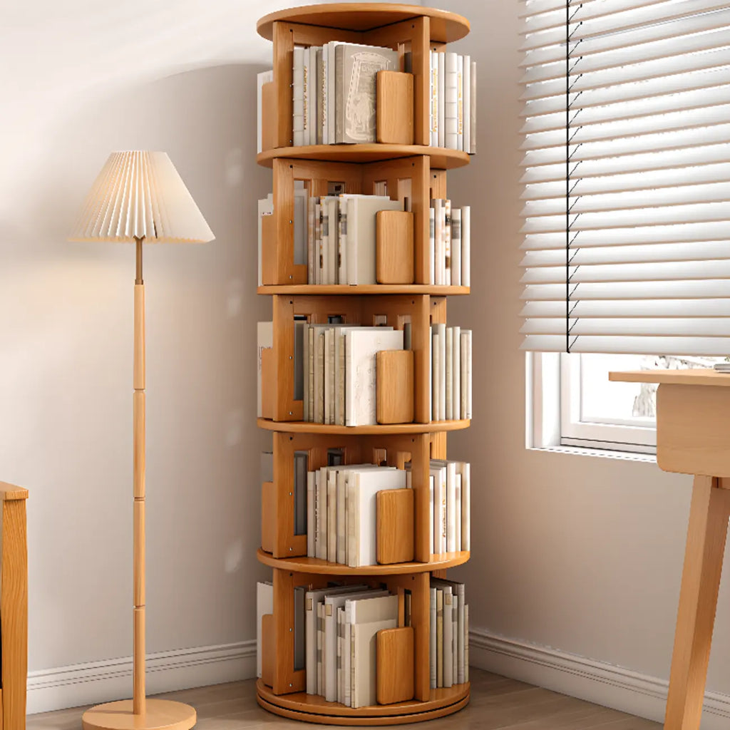 Medium Rotatable Nut-brown Wooden Vertical Bookcase