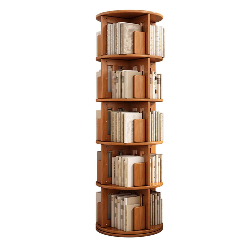 Medium Rotatable Nut-brown Wooden Vertical Bookcase