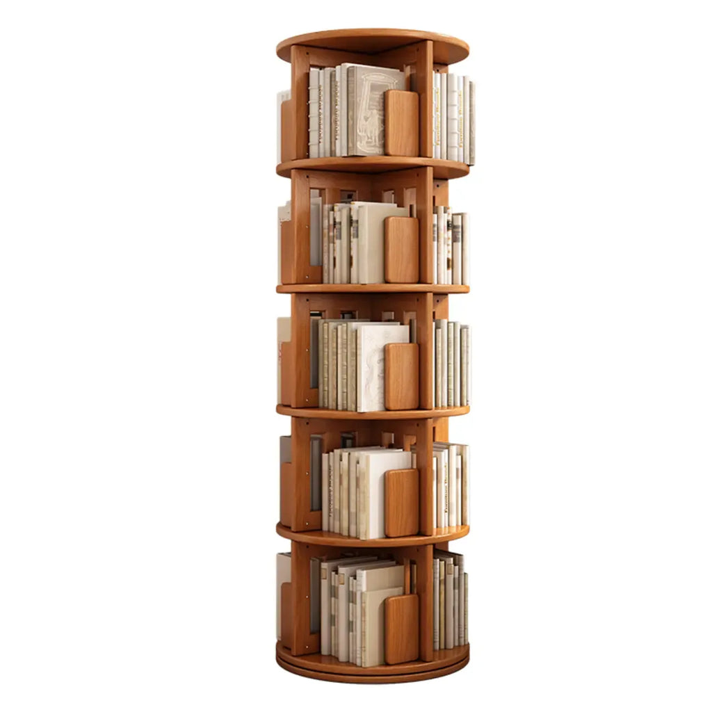 Medium Rotatable Nut-brown Wooden Vertical Bookcase