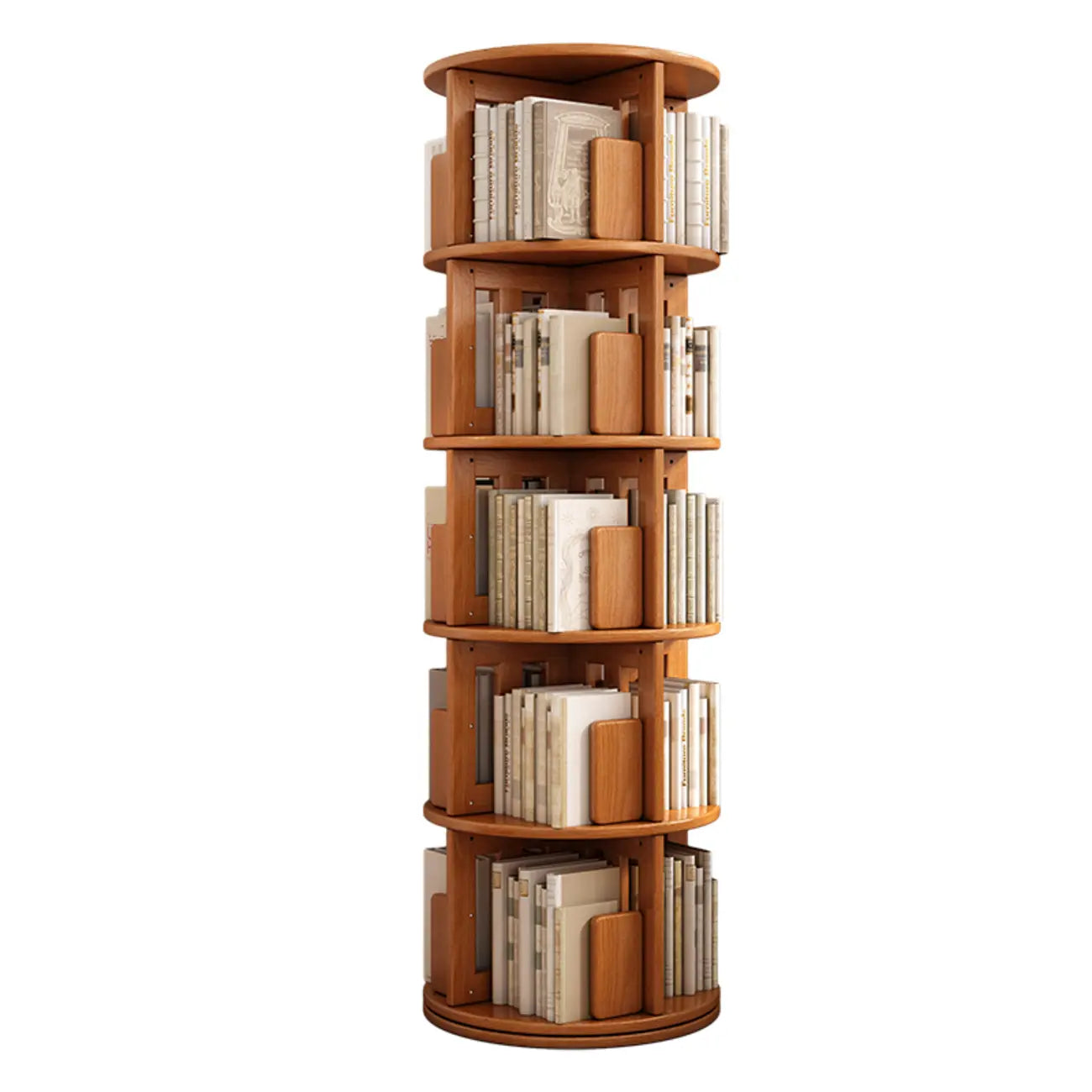 Medium Rotatable Nut-brown Wooden Vertical Bookcase