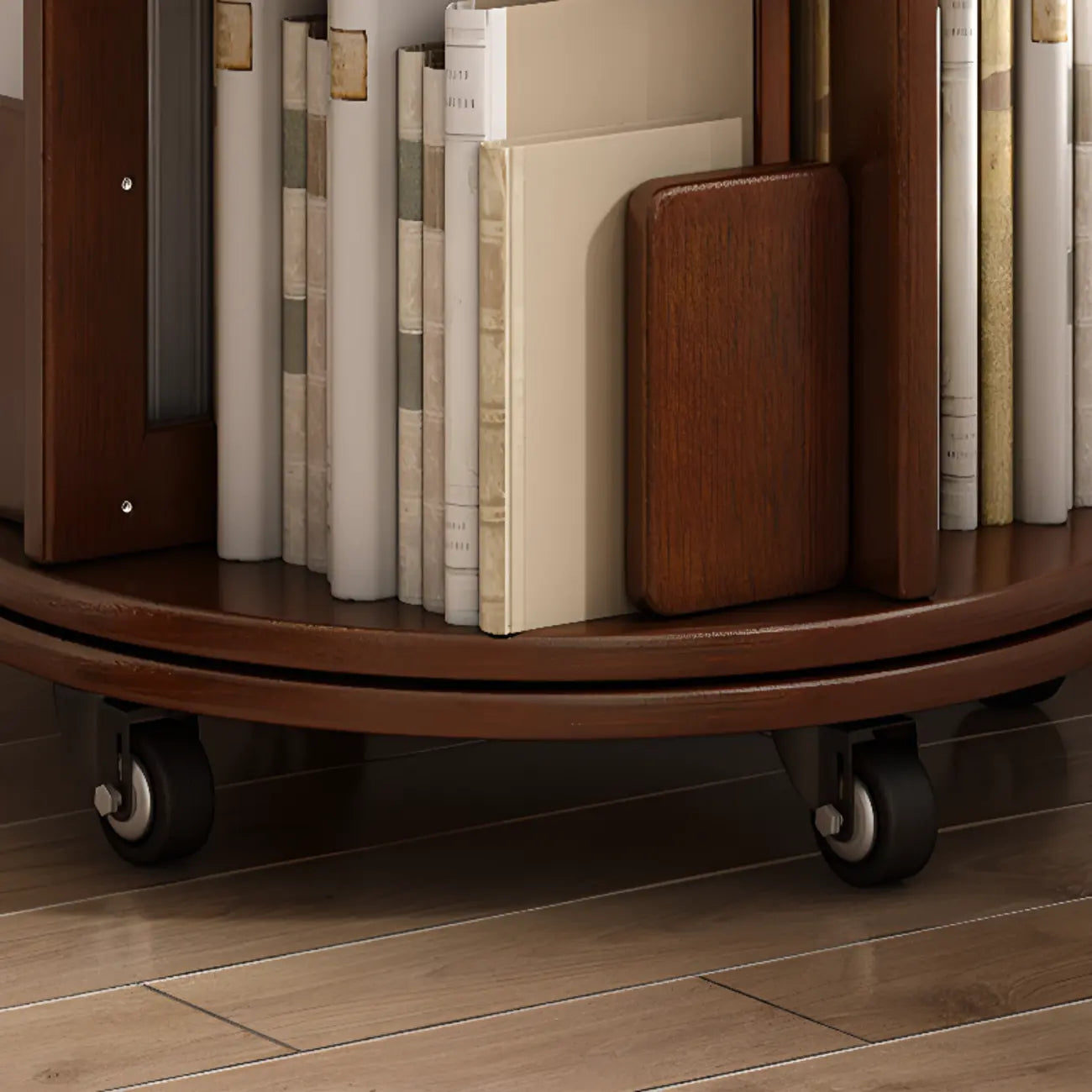 Medium Rotatable Nut-brown Wooden Vertical Bookcase