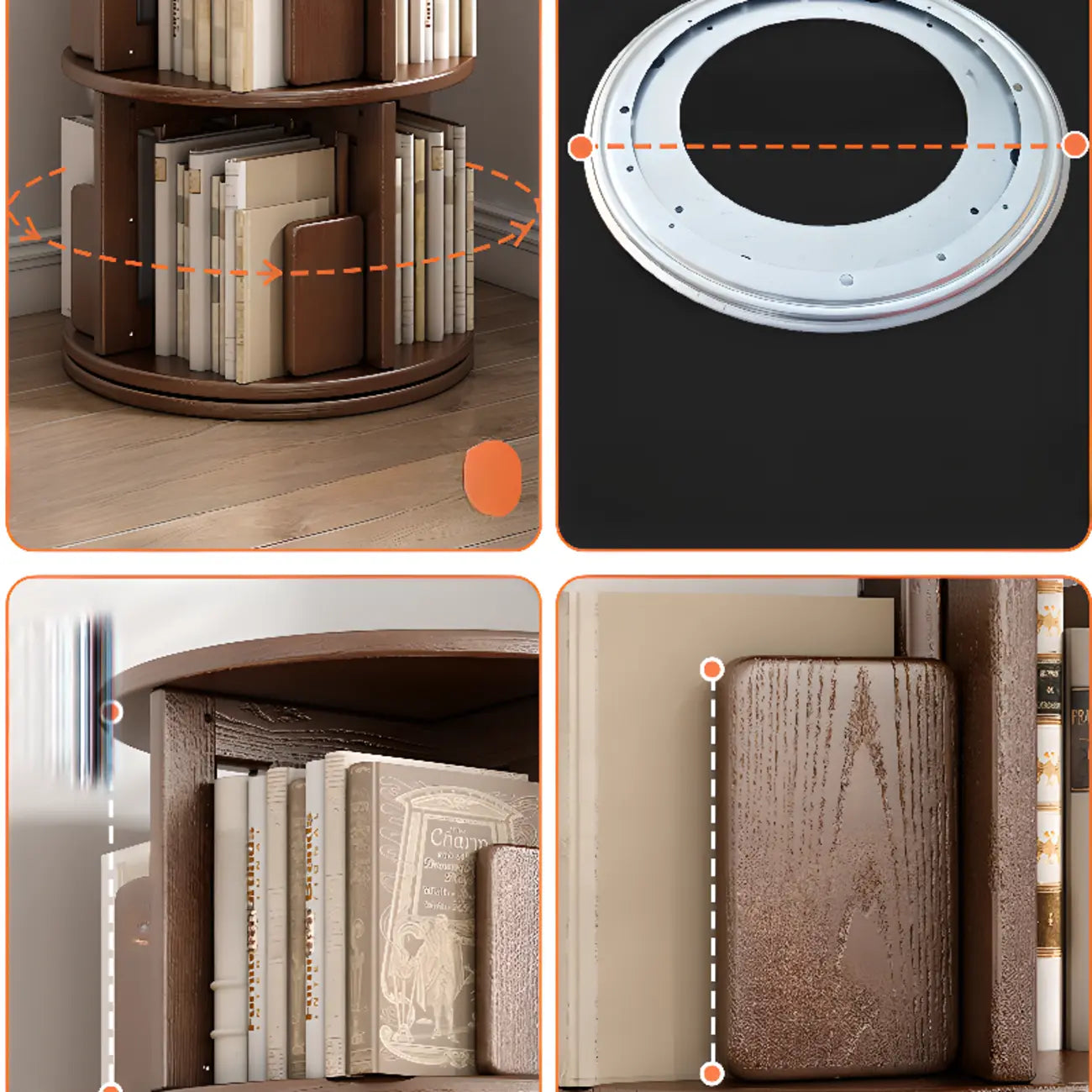 Medium Rotatable Nut-brown Wooden Vertical Bookcase