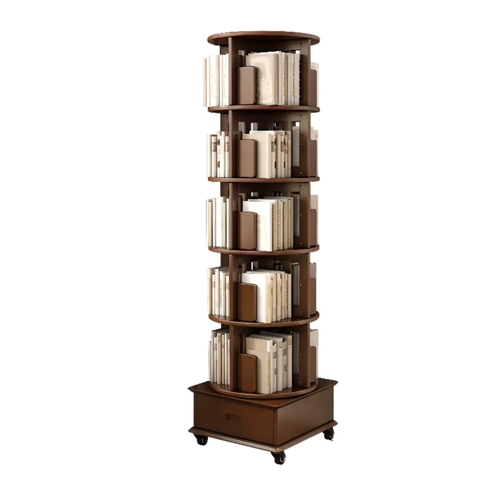 Medium Rotatable Nut-brown Wooden Vertical Bookcase
