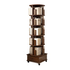 Medium Rotatable Nut-brown Wooden Vertical Bookcase