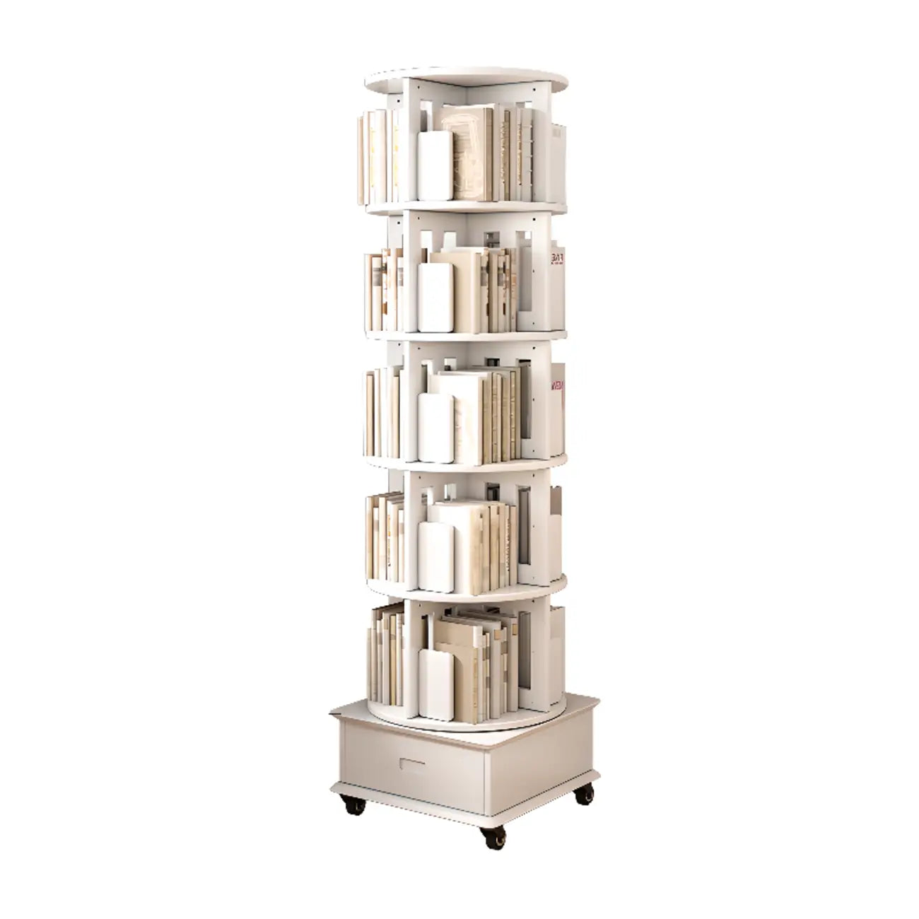 Medium Rotatable Nut-brown Wooden Vertical Bookcase