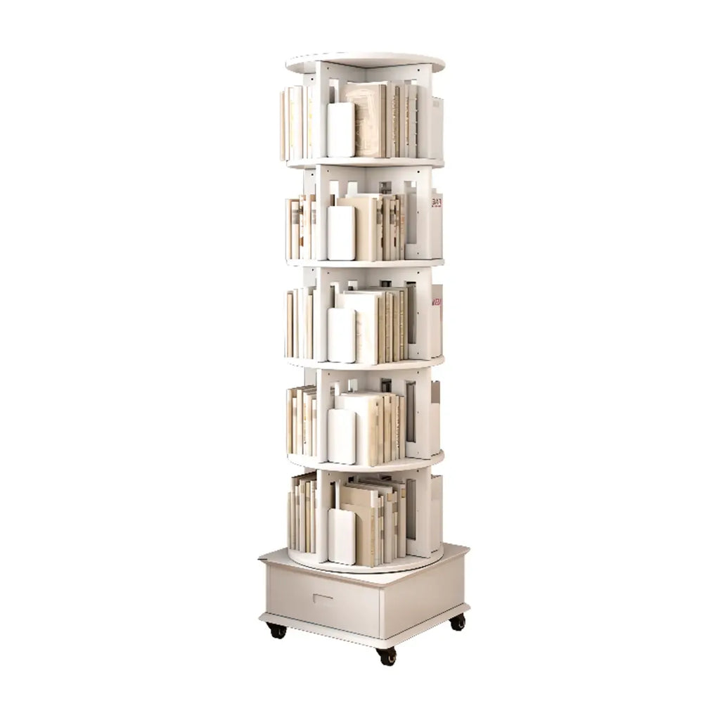 Medium Rotatable Nut-brown Wooden Vertical Bookcase