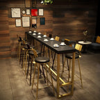 Luxurious Midnight Black Wood Gold Metal Leg Rest Bar Tables