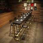 Luxurious Midnight Black Wood Gold Metal Leg Rest Bar Tables