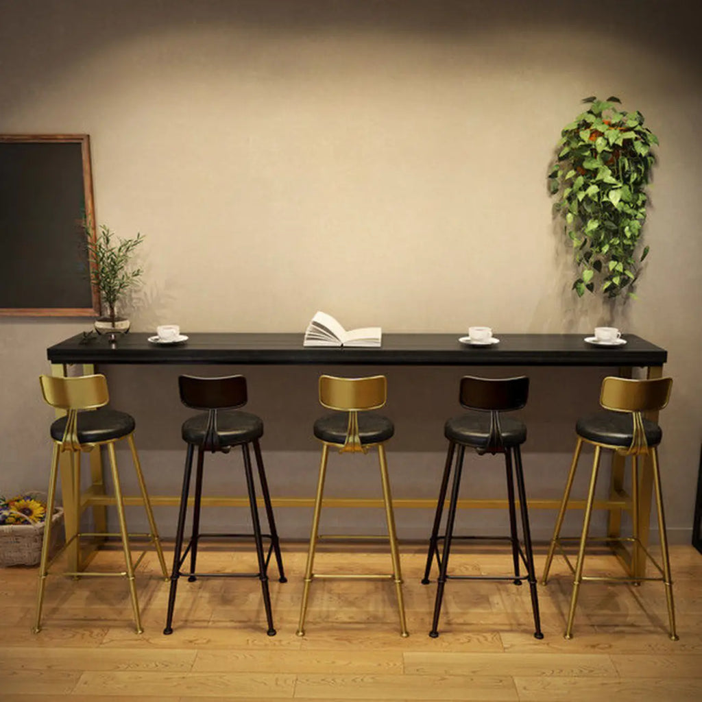 Luxurious Midnight Black Wood Gold Metal Leg Rest Bar Tables