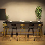 Luxurious Midnight Black Wood Gold Metal Leg Rest Bar Tables