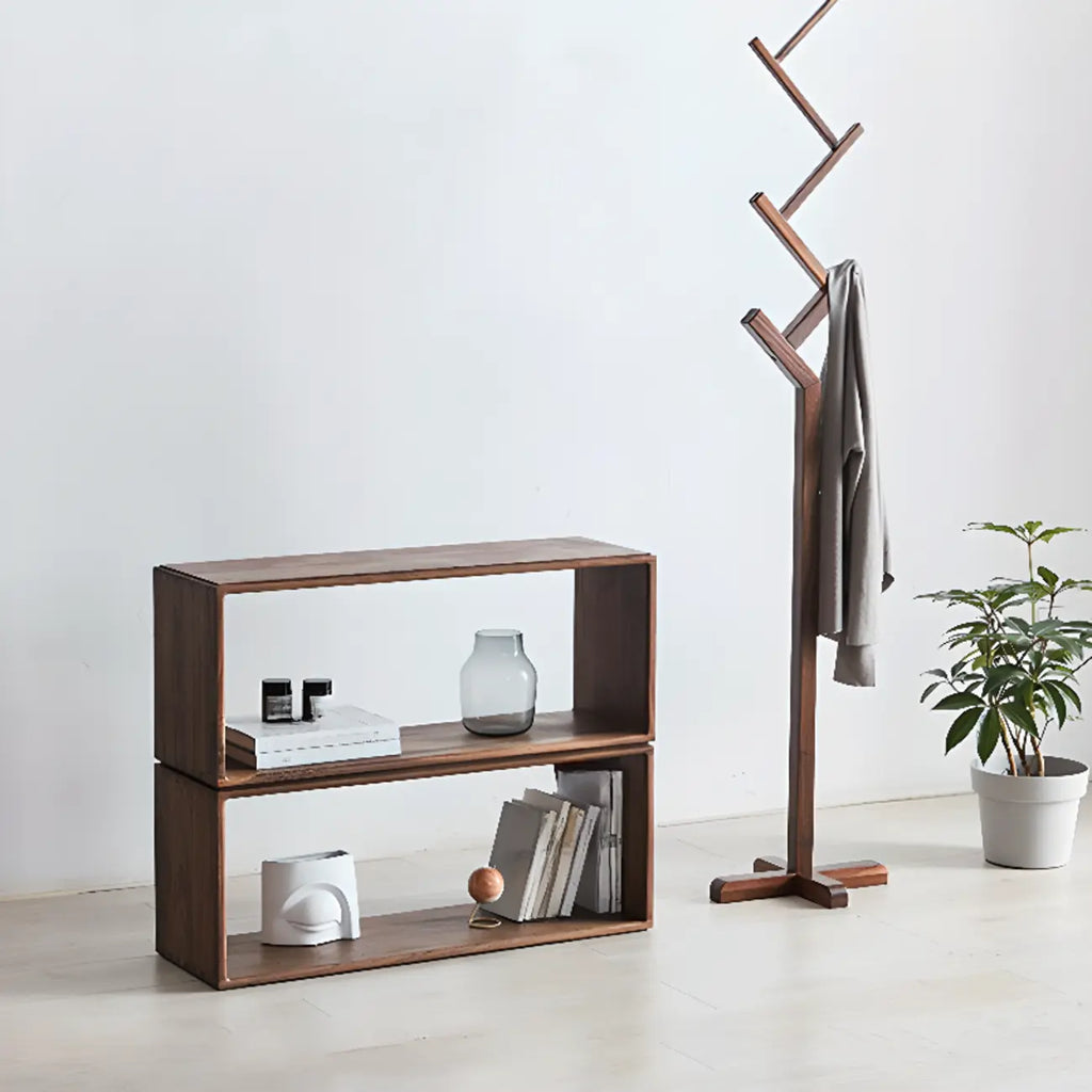 Horizontal Short Brown Wood Open Back Bookcase