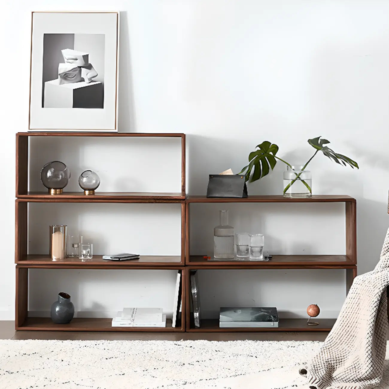 Horizontal Short Brown Wood Open Back Bookcase