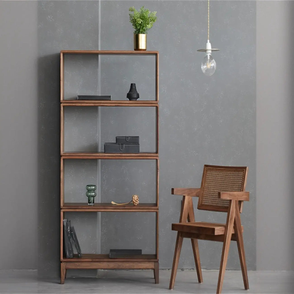 Horizontal Short Brown Wood Open Back Bookcase