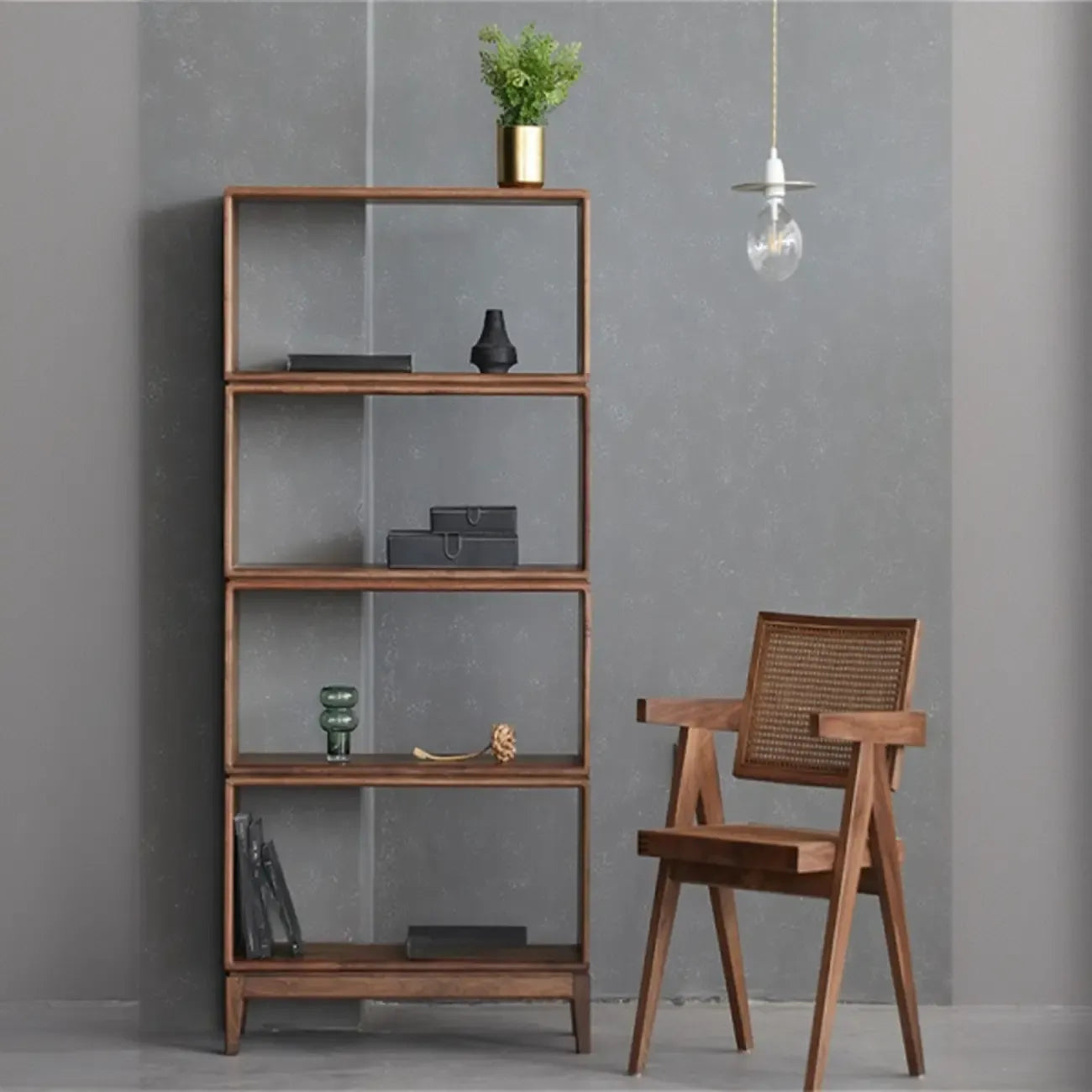 Horizontal Short Brown Wood Open Back Bookcase