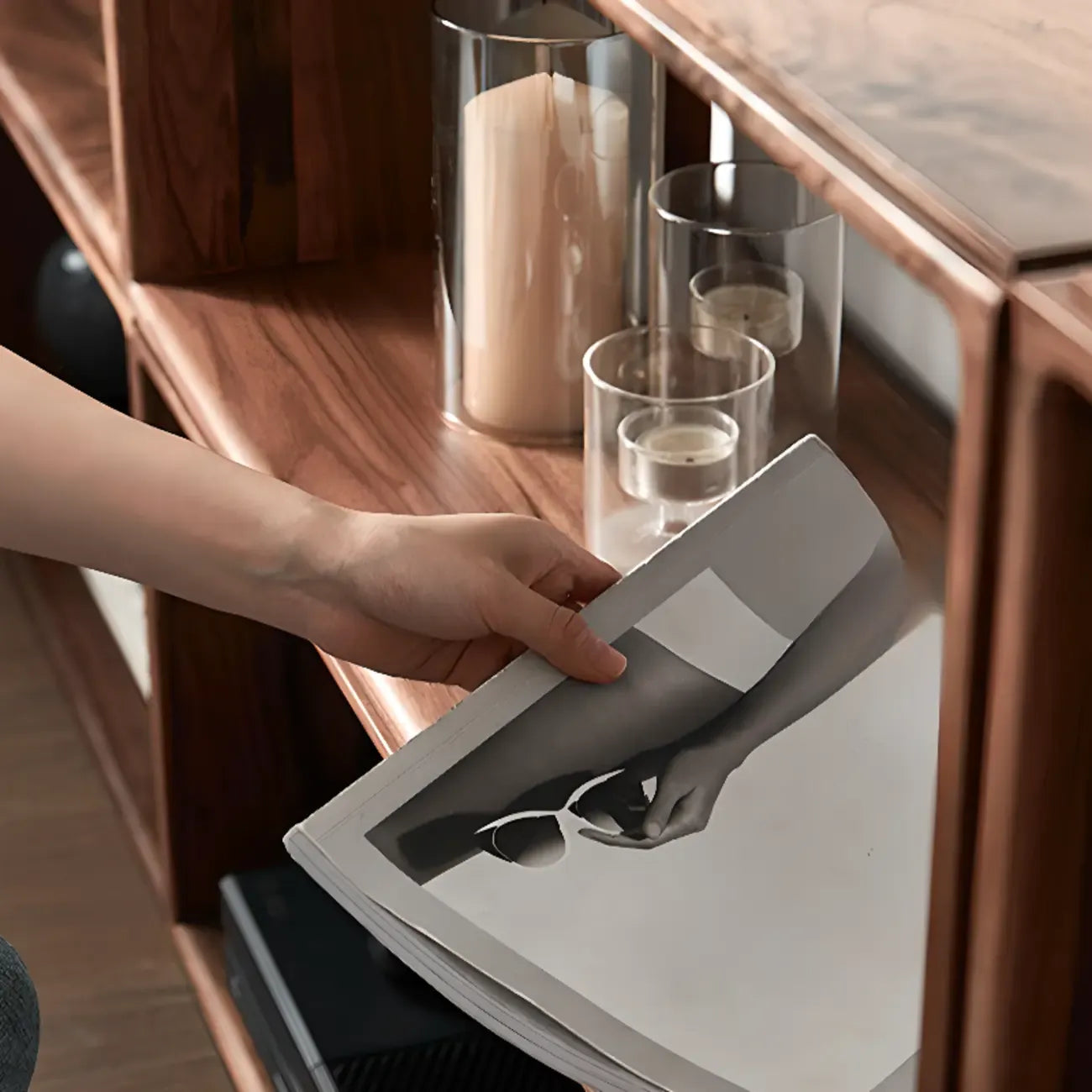 Horizontal Short Brown Wood Open Back Bookcase