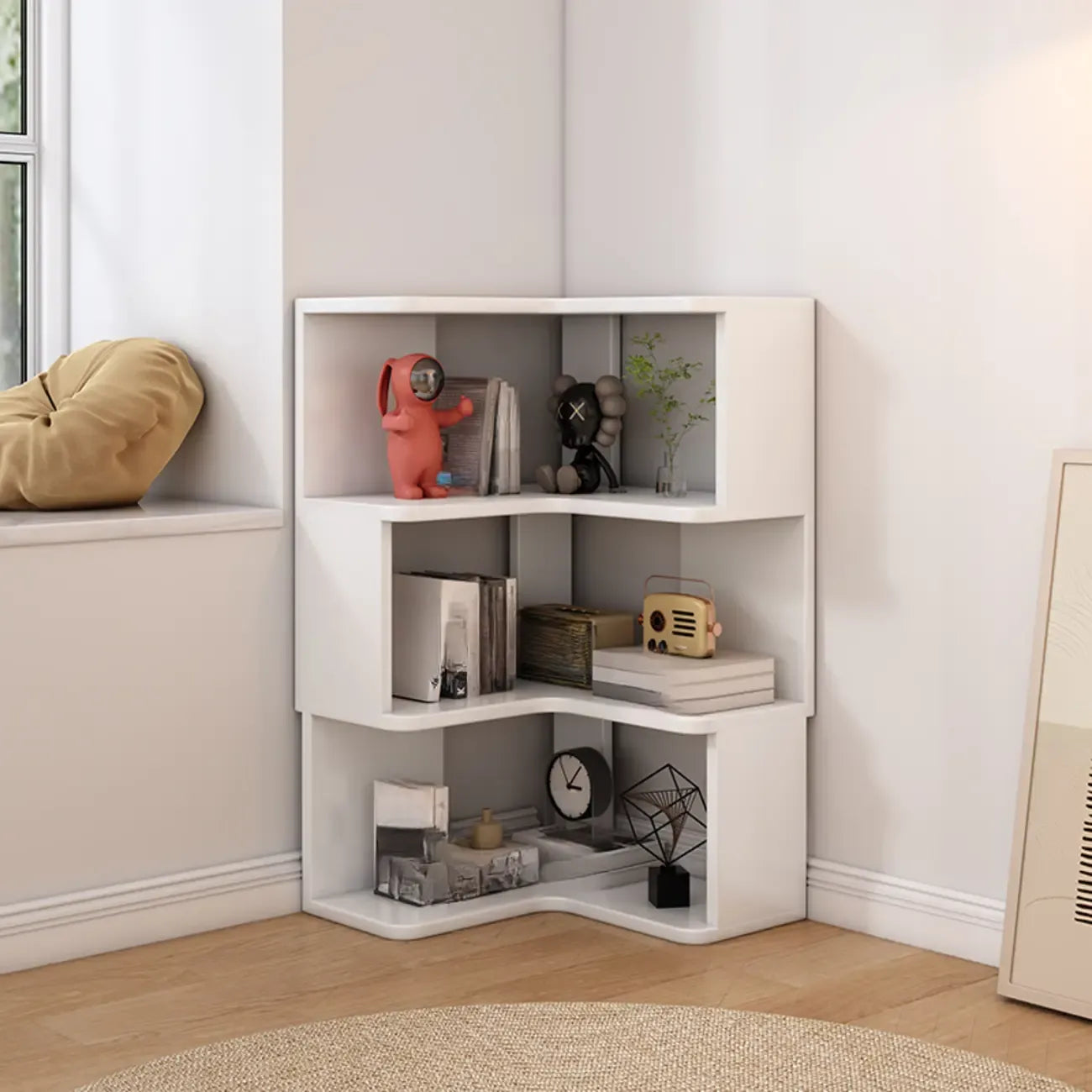 Living Room Open Back Deep Corner Wood Bookcase