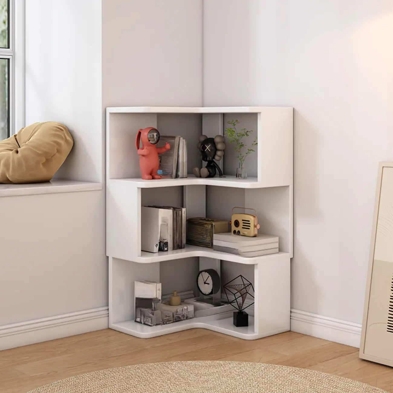 Living Room Open Back Deep Corner Wood Bookcase