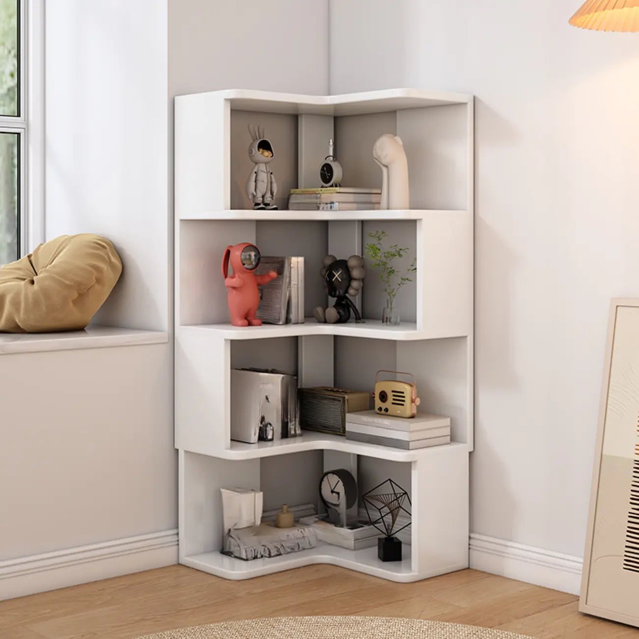 Living Room Open Back Deep Corner Wood Bookcase