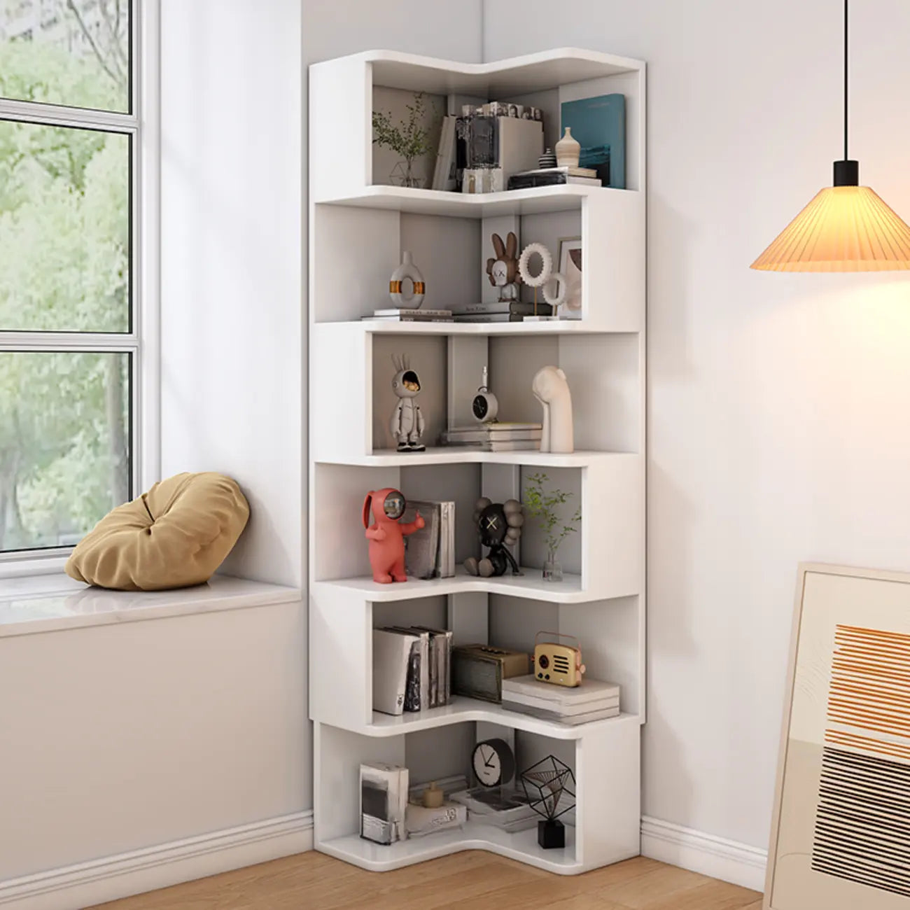 Living Room Open Back Deep Corner Wood Bookcase
