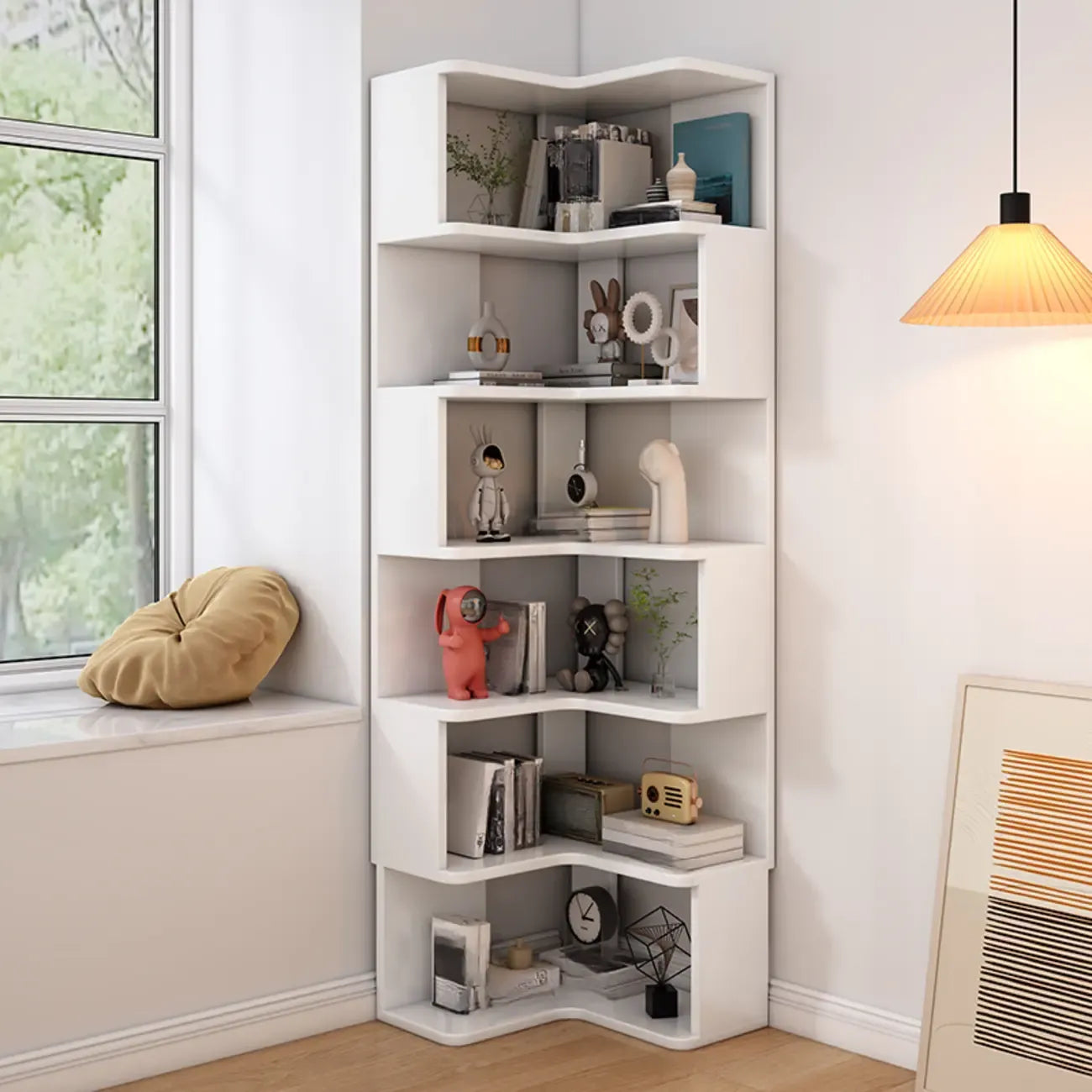 Living Room Open Back Deep Corner Wood Bookcase