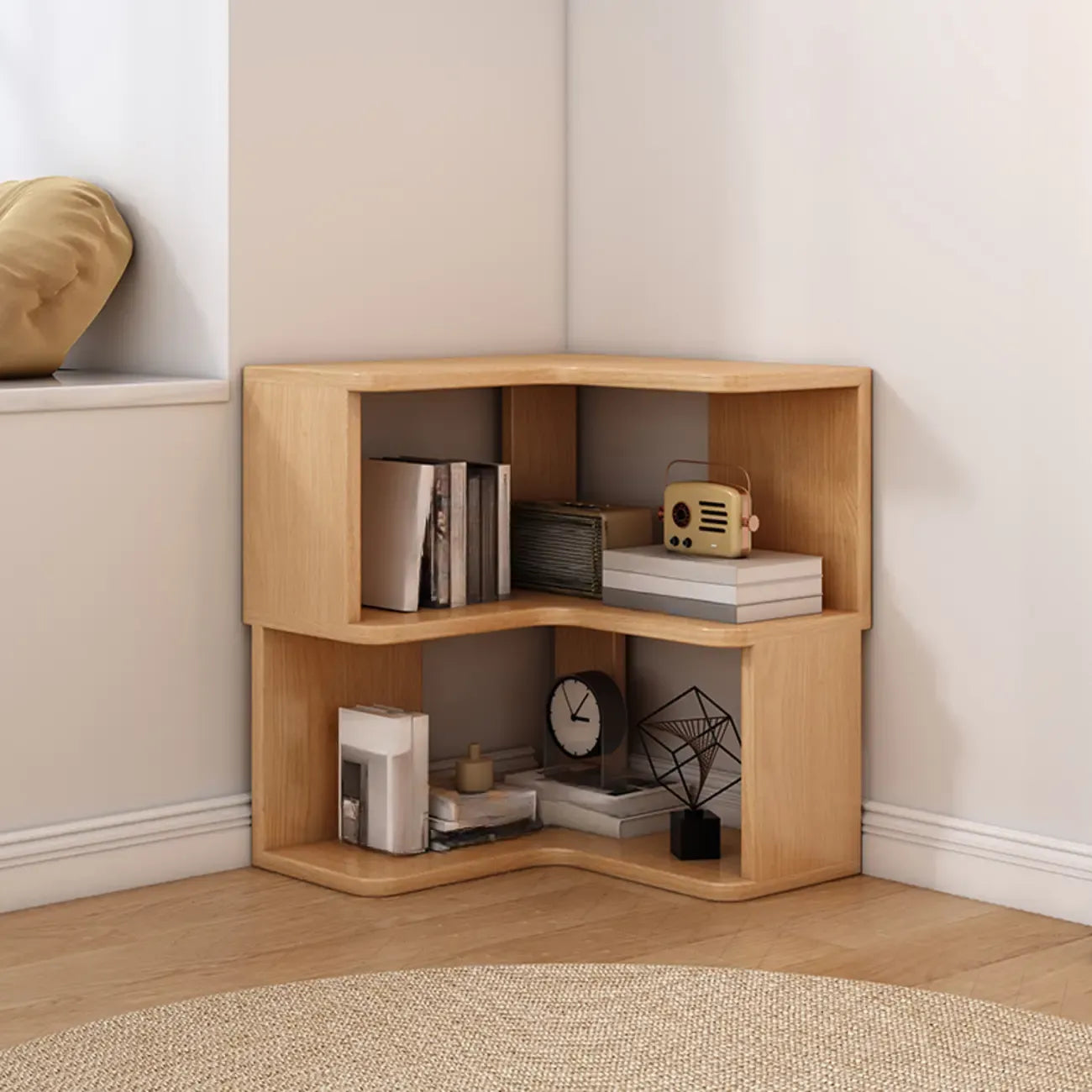 Living Room Open Back Deep Corner Wood Bookcase