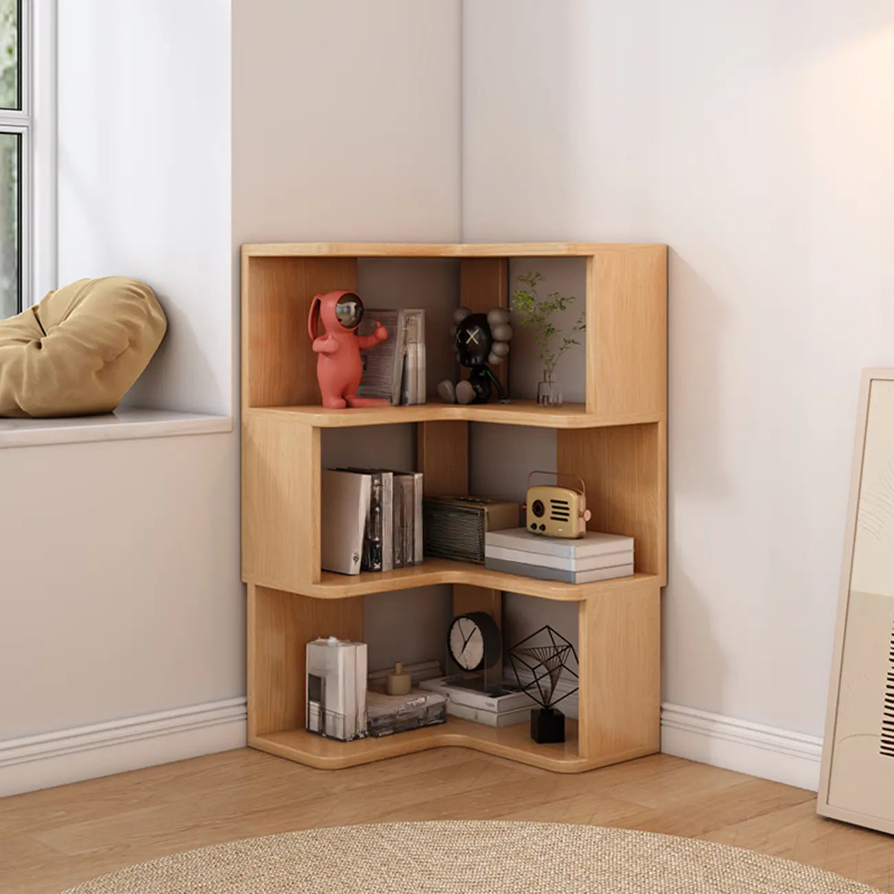 Living Room Open Back Deep Corner Wood Bookcase