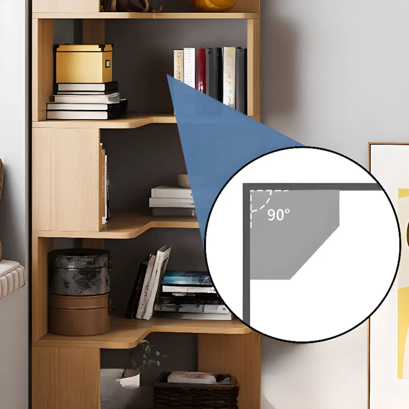 Living Room Open Back Deep Corner Wood Bookcase