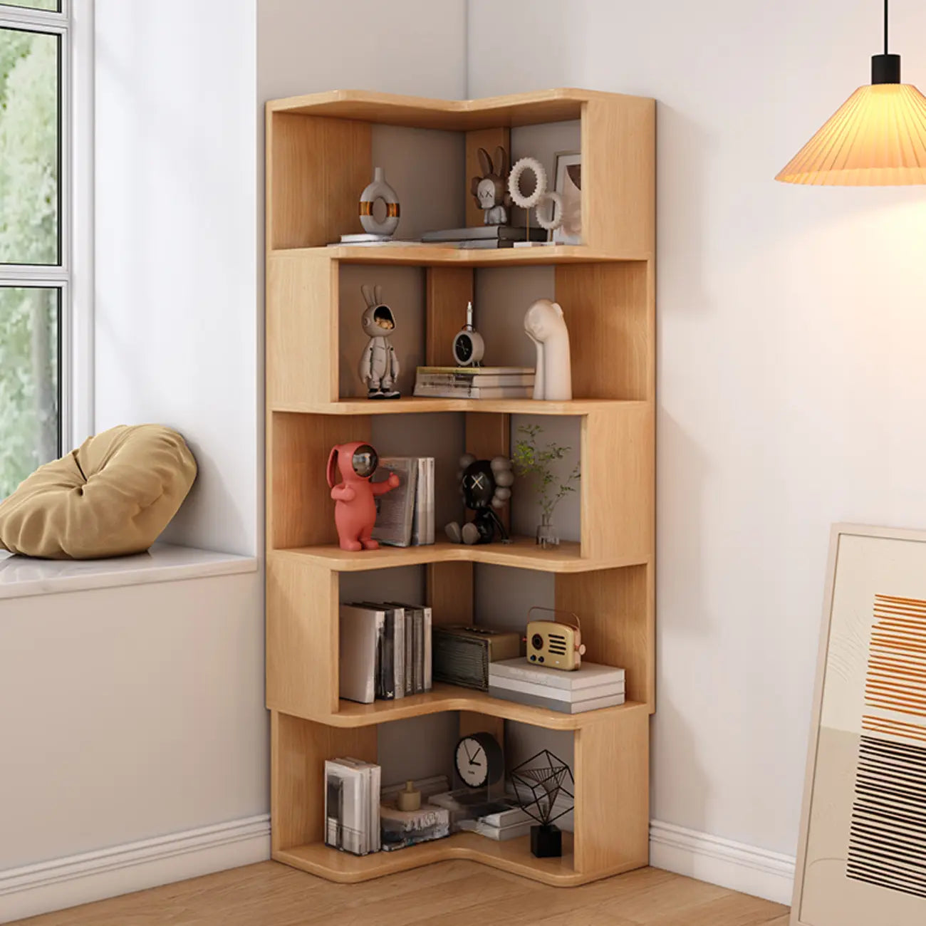 Living Room Open Back Deep Corner Wood Bookcase