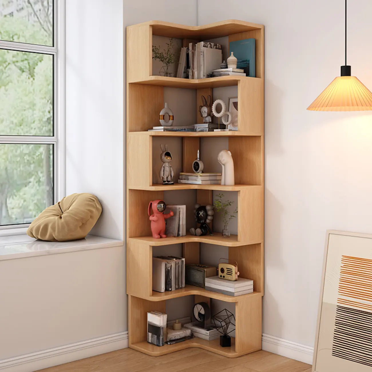 Living Room Open Back Deep Corner Wood Bookcase
