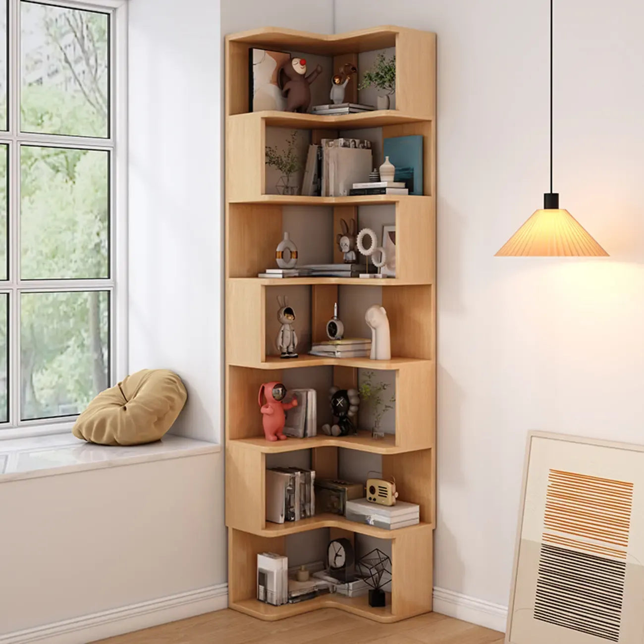 Living Room Open Back Deep Corner Wood Bookcase