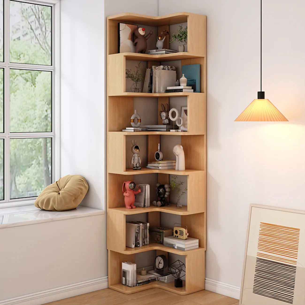 Living Room Open Back Deep Corner Wood Bookcase