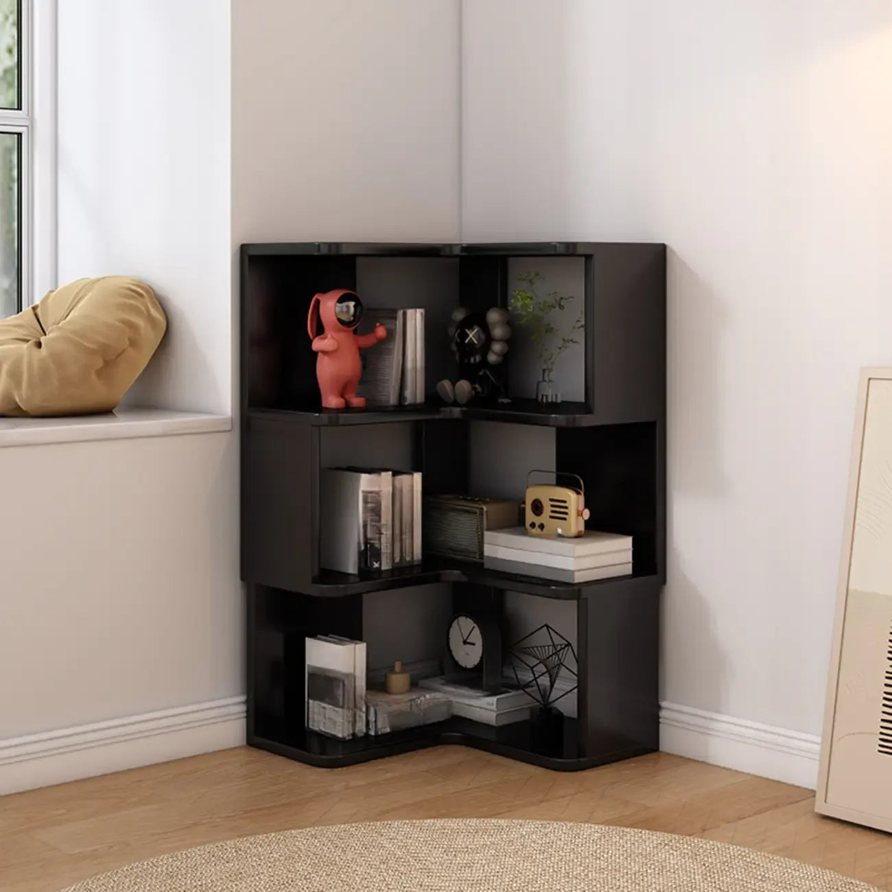 Living Room Open Back Deep Corner Wood Bookcase