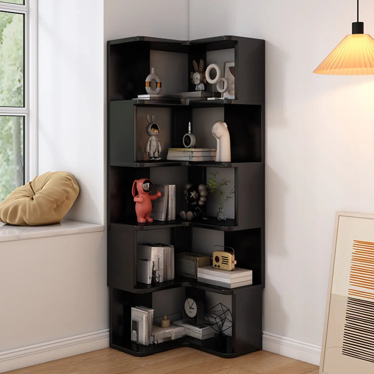 Living Room Open Back Deep Corner Wood Bookcase