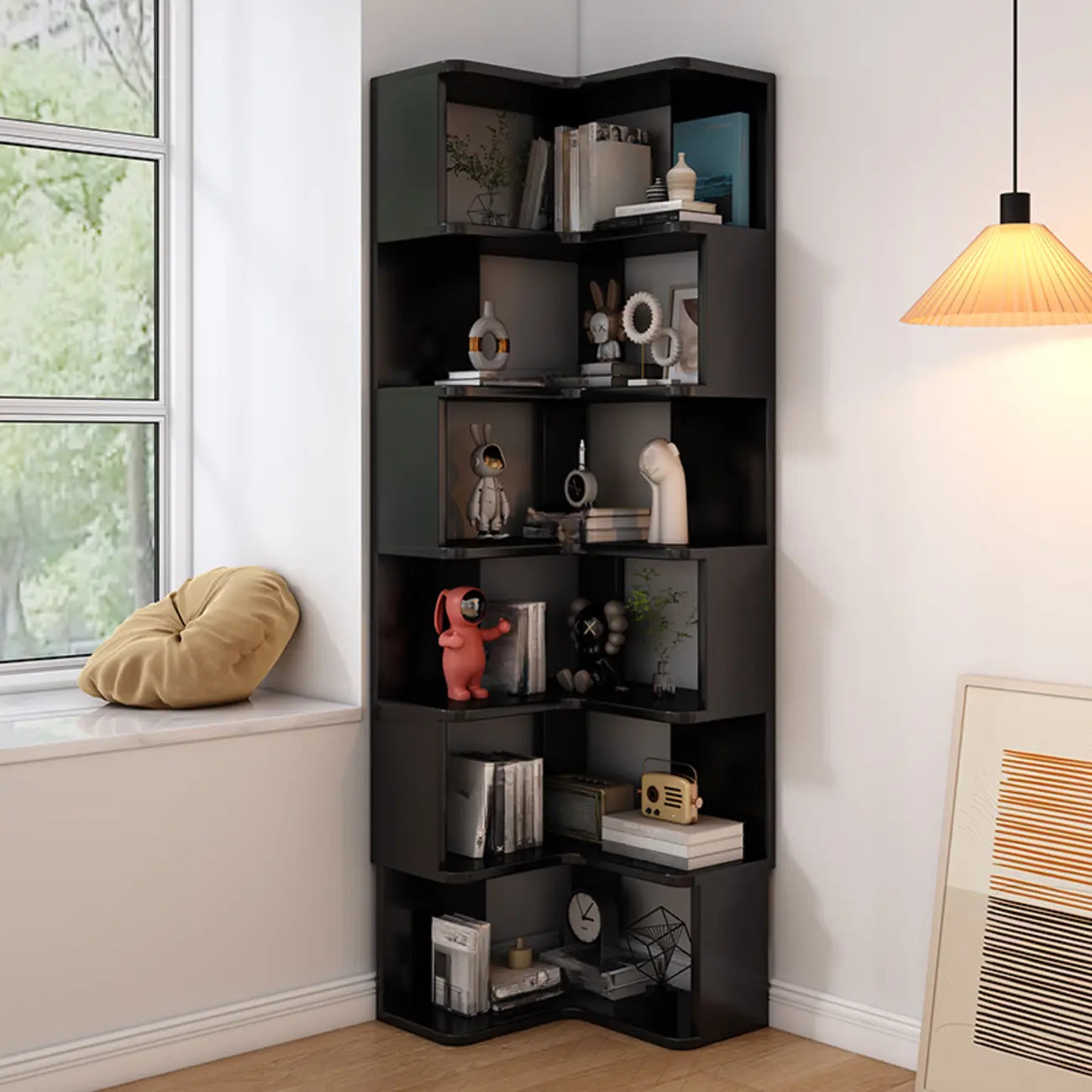 Living Room Open Back Deep Corner Wood Bookcase