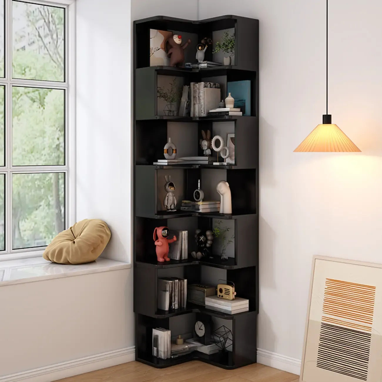 Living Room Open Back Deep Corner Wood Bookcase