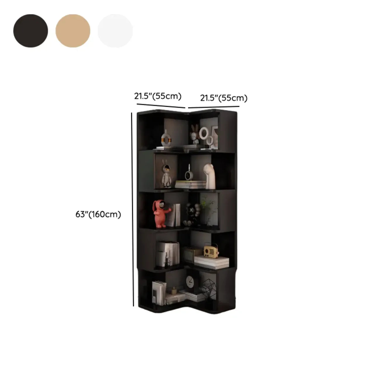 Living Room Open Back Deep Corner Wood Bookcase