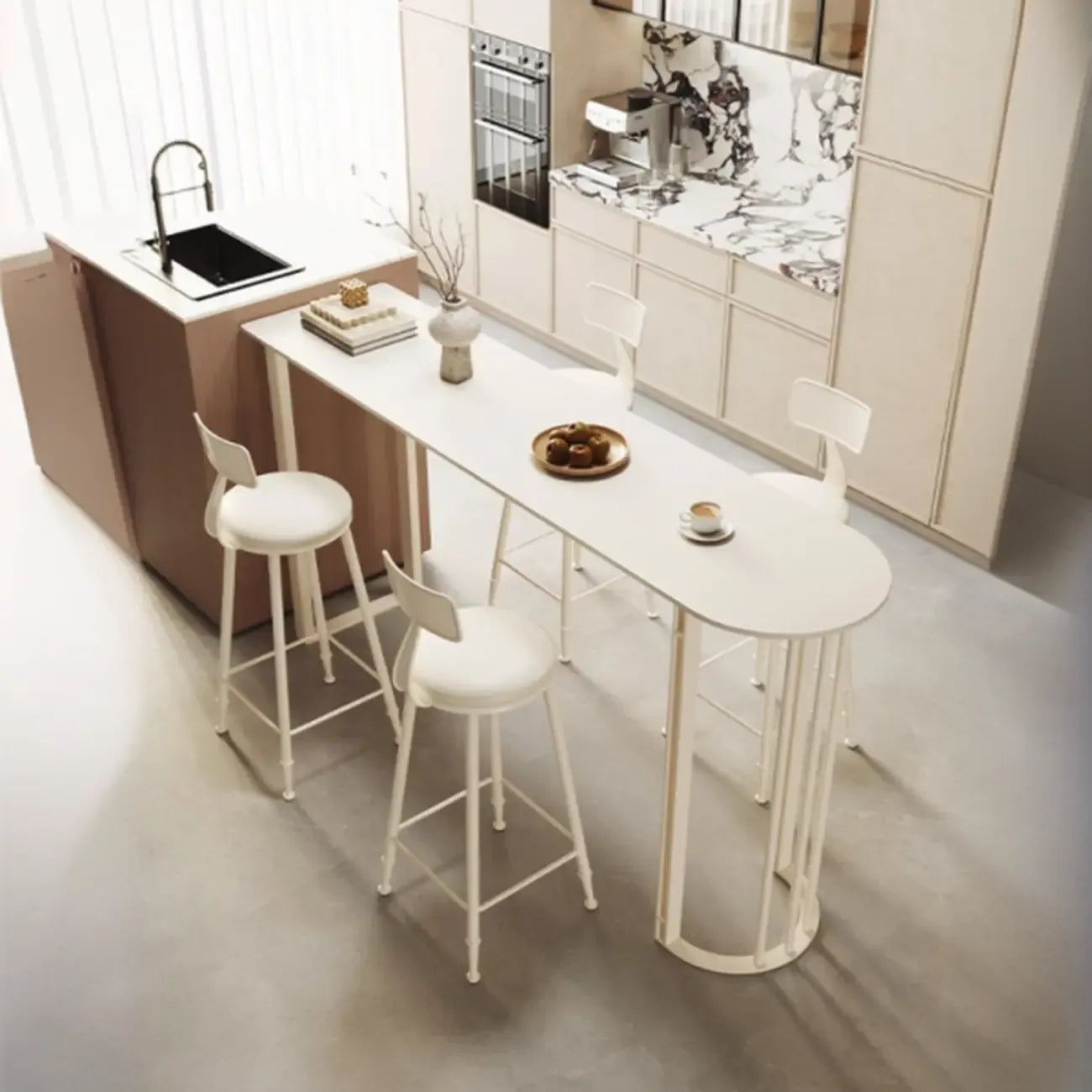 Free Form Sintered Stone White Bar Table