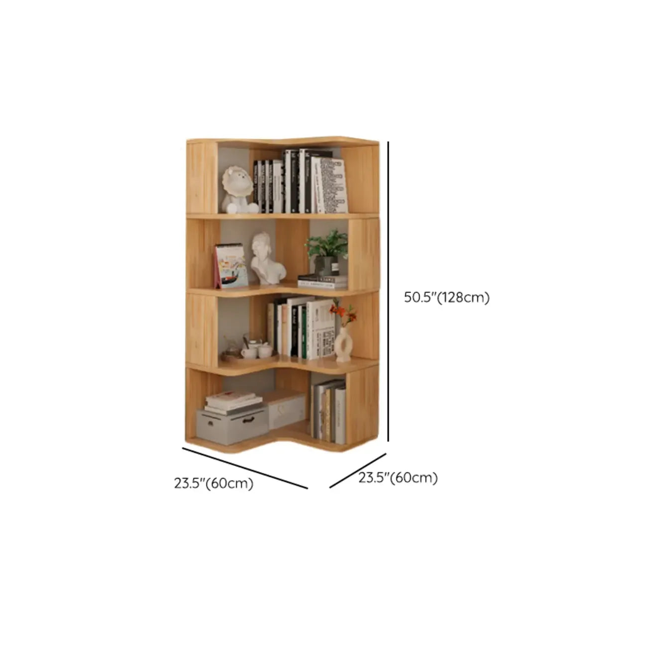 Natural Finish L-Shaped Vertical Wood Open Back Bookcase
