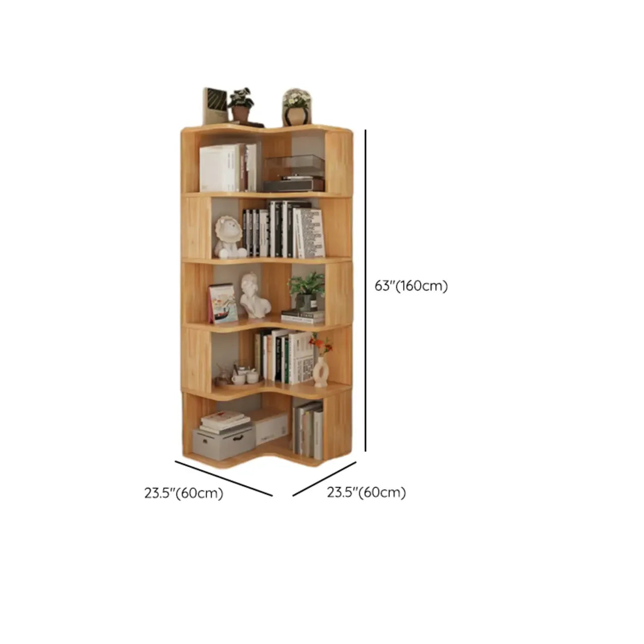 Natural Finish L-Shaped Vertical Wood Open Back Bookcase