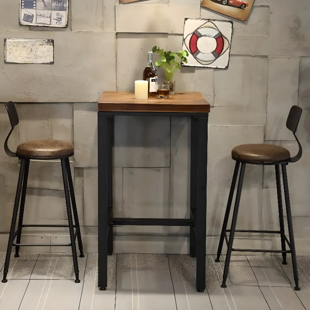 Industrial Brown Wooden Square Trestle Bar Tables
