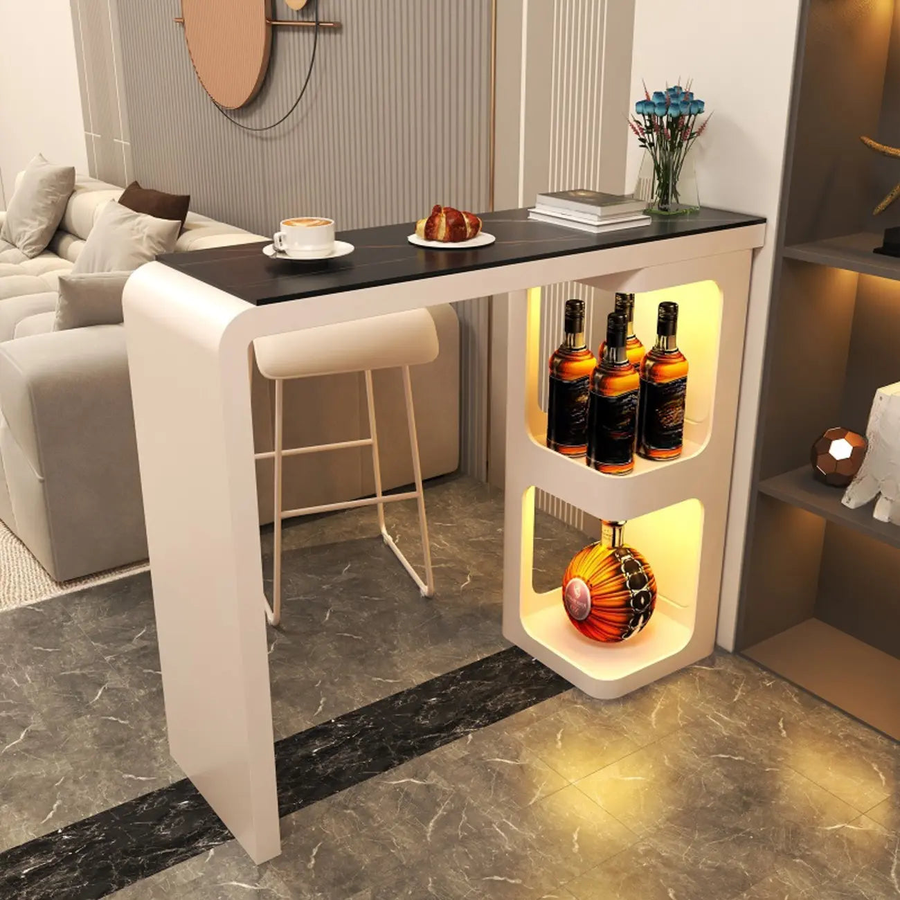 Coal Slate White Metal Bistro Table with Storage