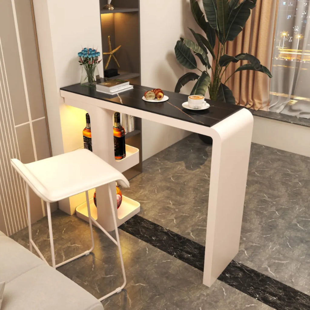 Coal Slate White Metal Bistro Table with Storage