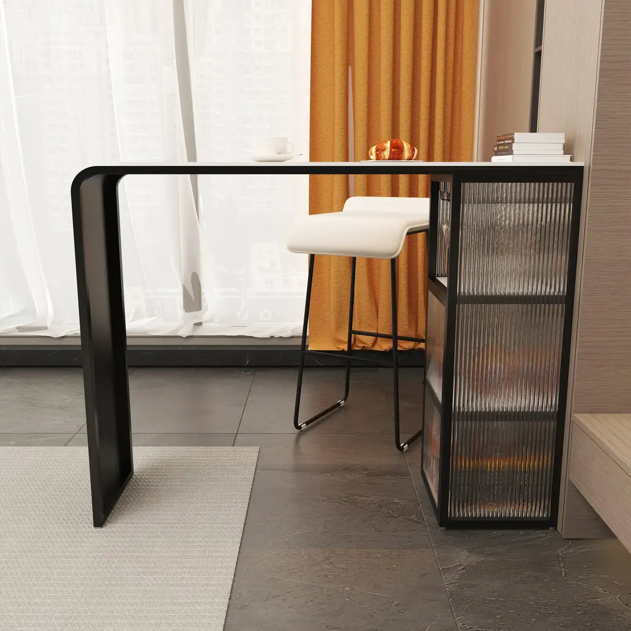 Sleek White Slate Storage Bar Tables with Stemware Holders