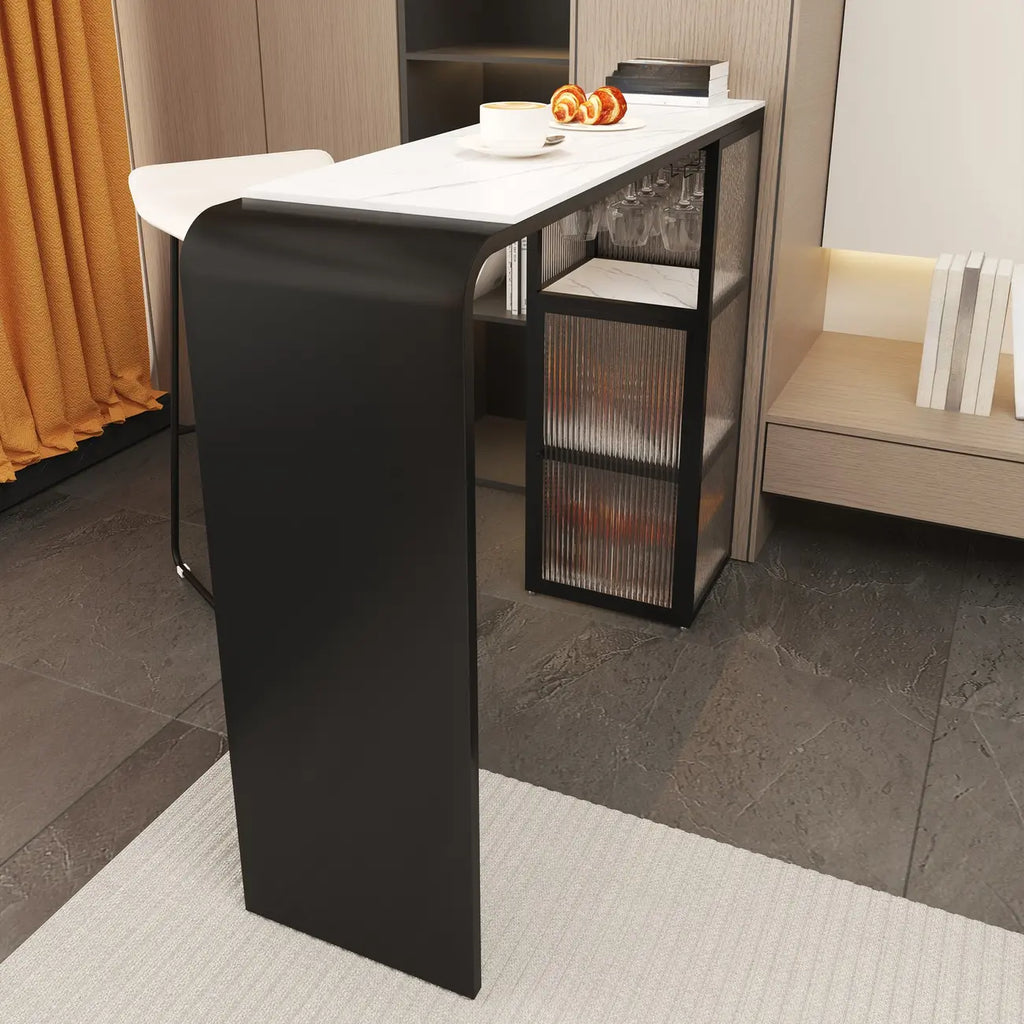 Sleek White Slate Storage Bar Tables with Stemware Holders