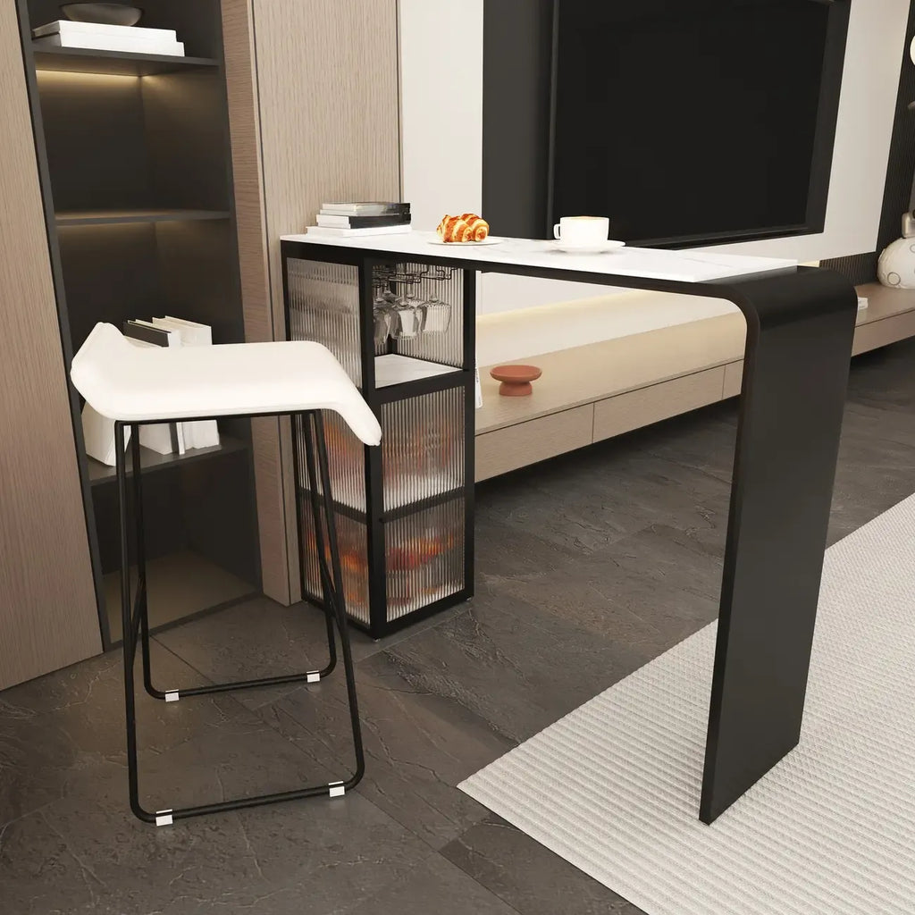 Sleek White Slate Storage Bar Tables with Stemware Holders